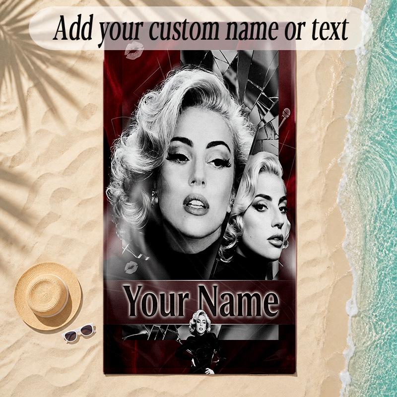 Beach TowelLady Gaga Custom Name Text Personalized Soft Towel for Beach Pool Indoor Home Decor Gift