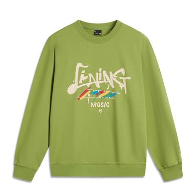 Li Ning Sports Lifestyle Series American High Street Retro Comfortable Dopamine Letter Sweatshirt Unisex Sweatshirt Grasshopper-Green AWDV411-3