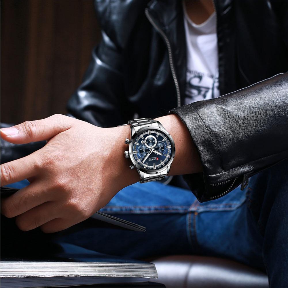 Curren Herrenuhr Blaues Zifferblatt Edelstahlarmband Datum Herren Business Herrenuhren Wasserdicht Luxus Herren Armbanduhren für Herren