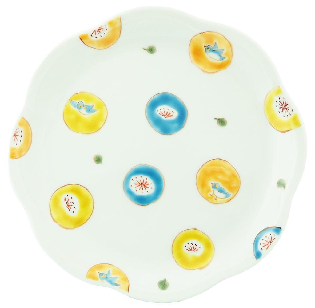Kutani Ware by Takatomo Size Serving Plate with Round Polka Kawai, 7.3, Dots, K9-342