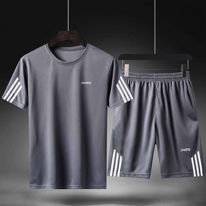 Summer Men Casual Suit Student Plus Size Loose Running Fitness Breathable Quick-Dry Sports Suit