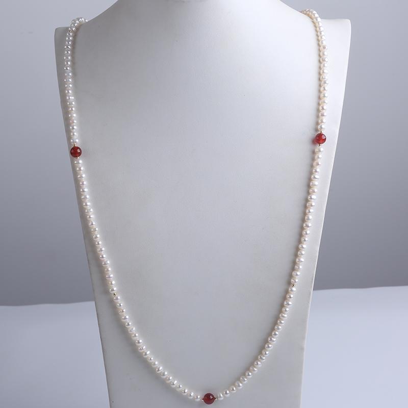 New Design Natural Freshwater Pearl Long Necklace for Women Flower Clasp Necklace Sweater Chain Fashion Jewelry