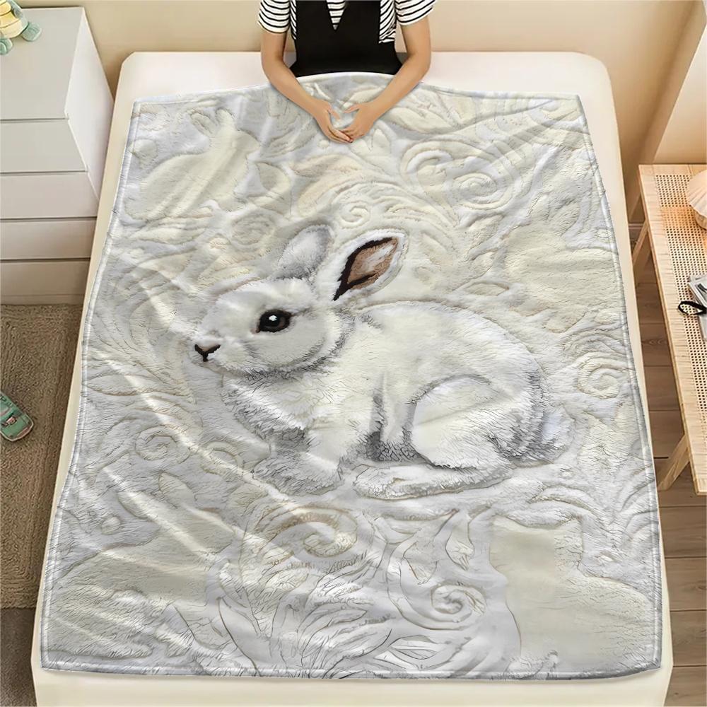 Filz Panda Wolf Leopard Kaninchen Druck Flanelldecke, Hohe Qualität, Bequem für alle Jahreszeiten, Heimdekoration, Wärme und Komfort, Perfekt für Weihnachtsgeschenke