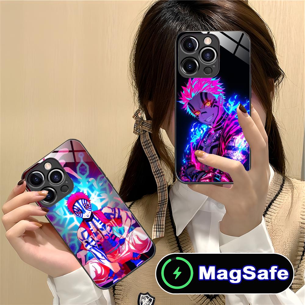 Demon Slayer Akaza Phone Case for iPhone 16 15 14 13 12 11 Pro Max Plus Mini MagSafe Glass Colour Printing Cover Smartphone