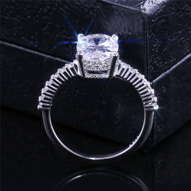925 Sterling Silver Oval Finger Ring Band Dazzling Brilliant CZ Stone Four Prong Setting Classic Wedding Anniversary Gift