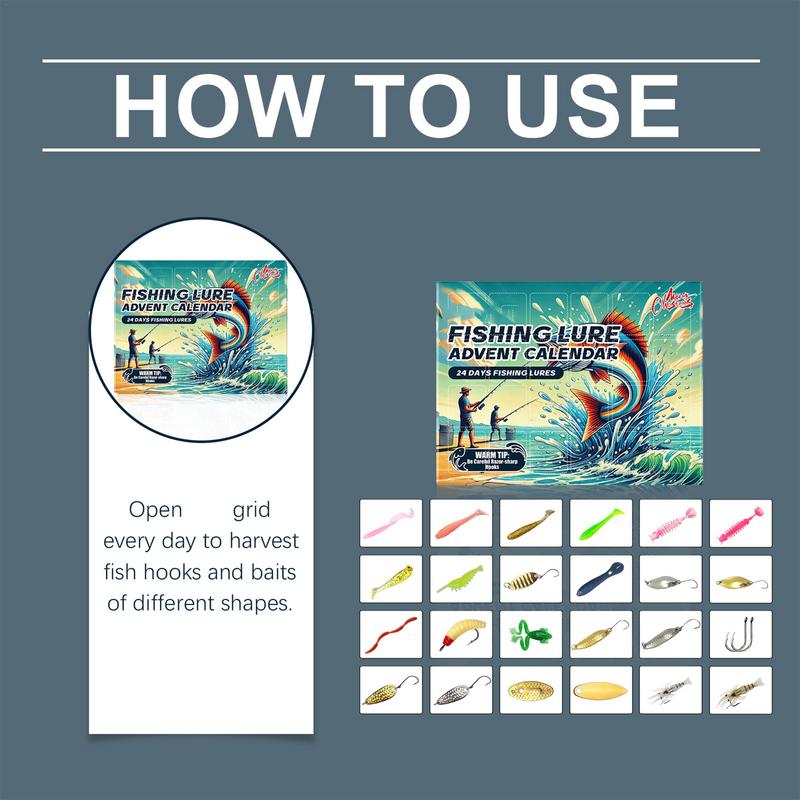 24 Day Fishing Lure Christmas Advent Calendar BrightColor Countdown Calendar Fishing Accessories Lures Set For Christmas fishing