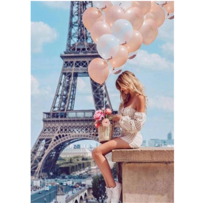 HUACAN Diamond Rhinestones Paintings Eiffel Tower Landscape Diamond Mosaic Balloon Embroidery Girl Needlework Art Home Decor