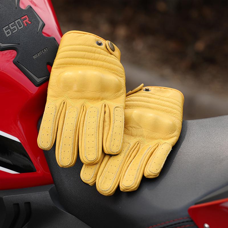 Men's Harley Retro Cowhide Windproof Motorcycle Gloves, Protective and Anti-fall for All Seasons Outdoor Riding.