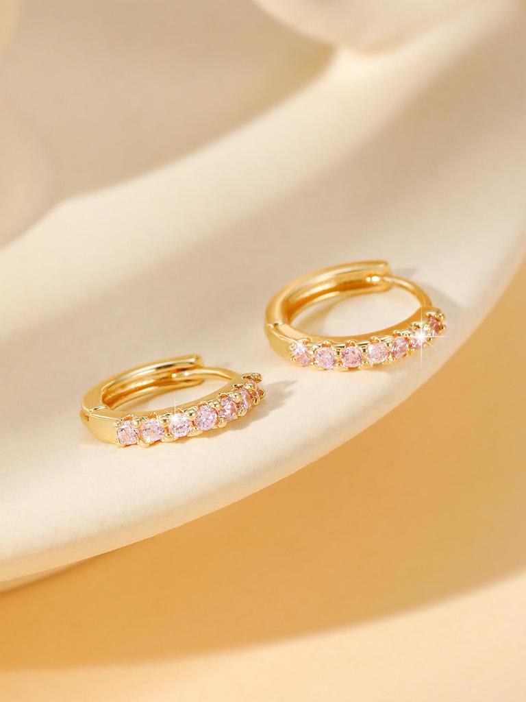 Miedziane Kolczyki Koła z Cyrkoniami - Damskie Klasyczne, Wszechstronne, Stylowe Nausznice