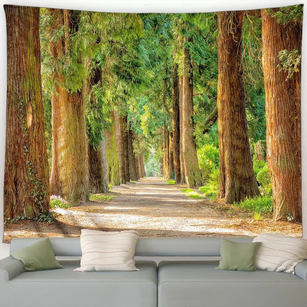 Forest Landscape Tapestry Waterfall Tropical Plants Spring Trees Nature Scenery Garden Wall Hanging Home Living Room Dorm Decor