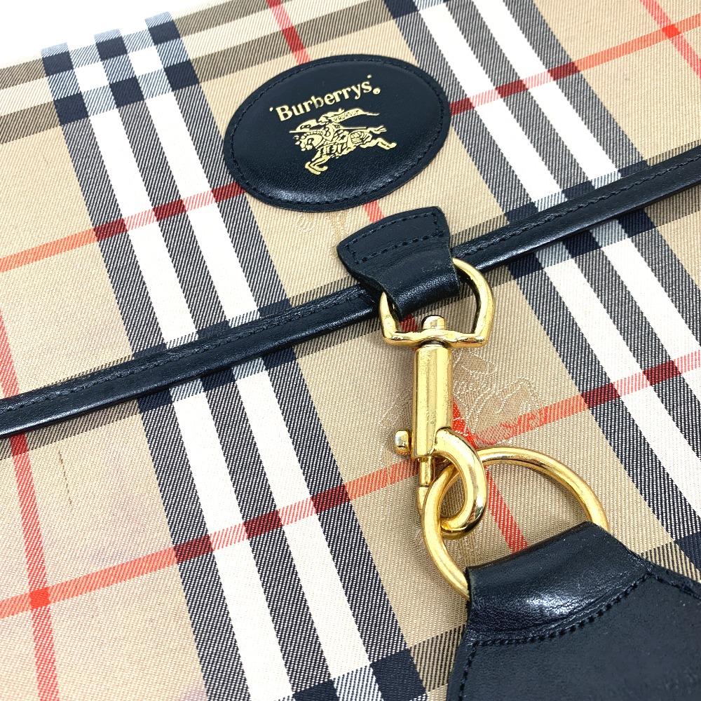 BURBERRY Check Document Pouch Clutch bag Canvas/Leather Beige