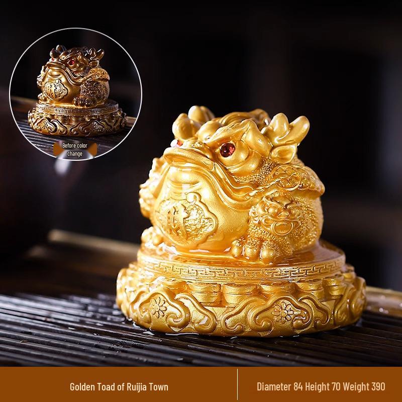 Ruijia Town Color-Changing Golden Toad Tea Pet Ornament for Tea Table Decor, Kung Fu Tea Accessories.
