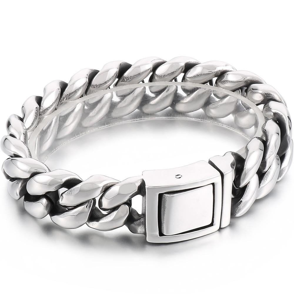 Vintage Schwarzes Cuban Link Kettenarmband für Herren 19 mm Breite Edelstahl Herrenarmband Modeschmuck-Accessoire für Männer