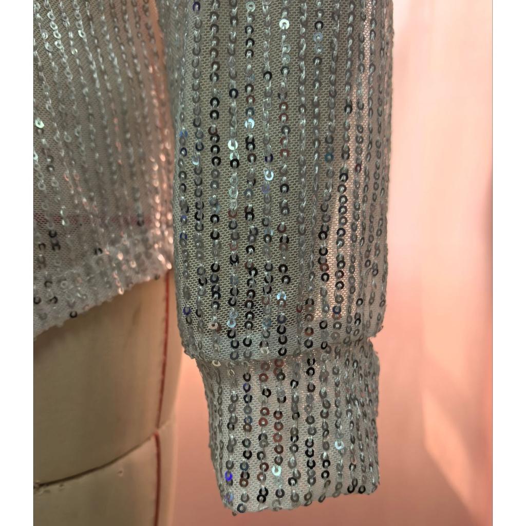 Loose Long Sleeved Fashionable Party Costumes Cardigan Top with Sparkling Sequins Women's Blouses & Shirts