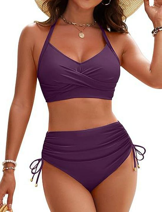 European American High-Waisted Two-Piece Bikini Set: Women's Sexy Drawstring Swimwear