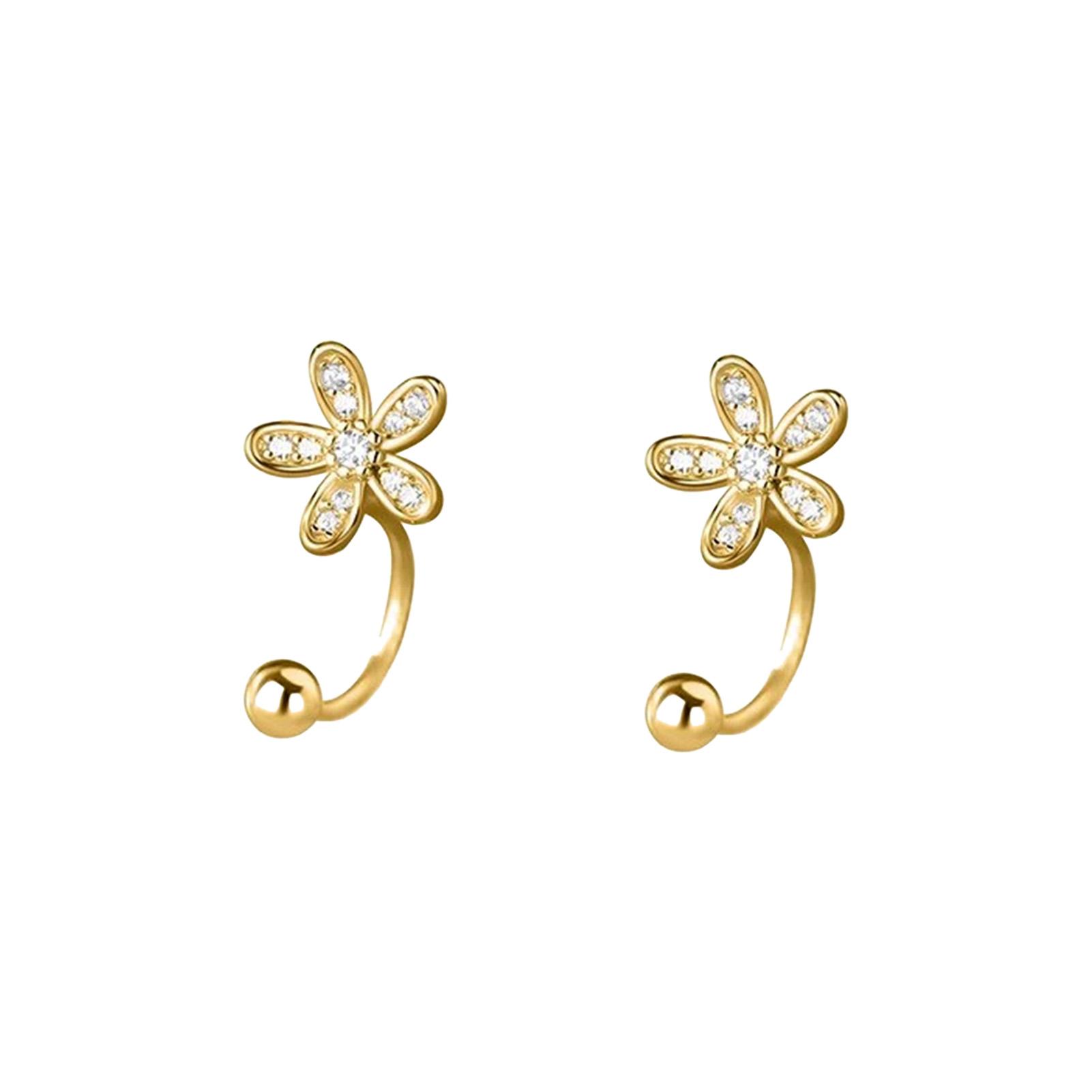 Women s Flower Stud Earrings Charm Elegant Rhinestone Floral Stud Earrings for Bridal Wedding Jewelry Golden золотой