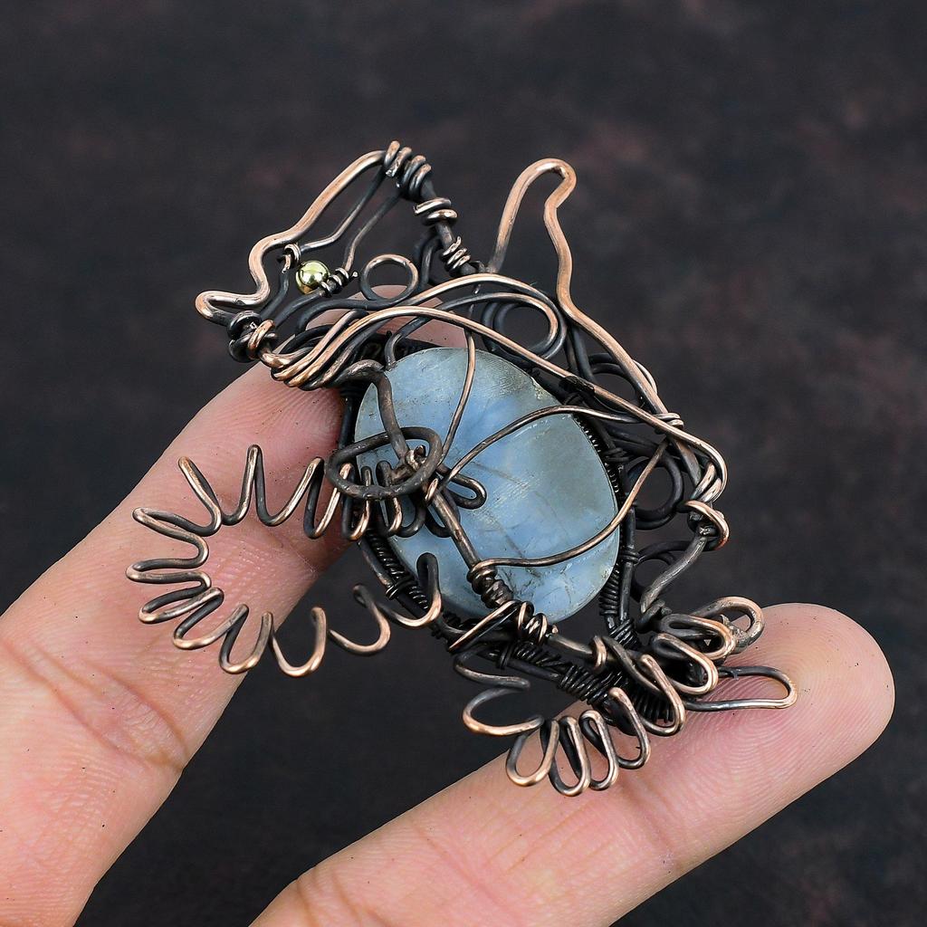 Angelite Pendant Copper Wire Wrapped Pendant Angelite Jewelry Rabbit Pendant Gemstone Handmade Pendant Copper Wire Jewelry Gifts For Mother