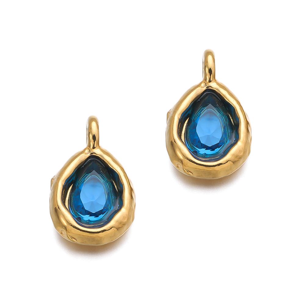 2Pcs Stainless Steel Teardrop Charms Inlaid Pendants with Crystals Gold-plated DIY Bracelet Earrings Jewelry Making Accessories
