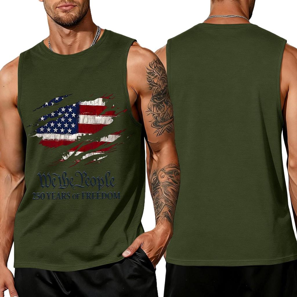 Independence Day Flag Printed Sleeveless Shirt, Men's Loose Casual Daily Summer Tank Top