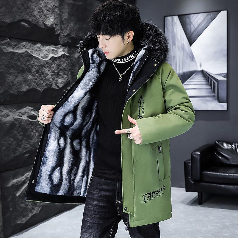 Men's Winter Fleece-Lined Hooded Cotton Coat - Color-Blocked, Warm, Mid-Length