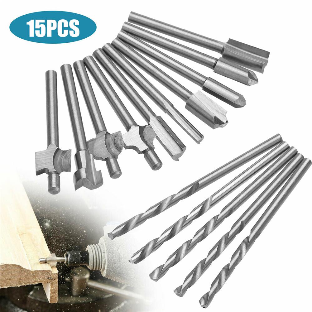 

15pcs 1/8 3mm Metal Shank Router Twist Drill Bit Set For Dremel Rotary Multi Cutting Tool 15pcs/set#1