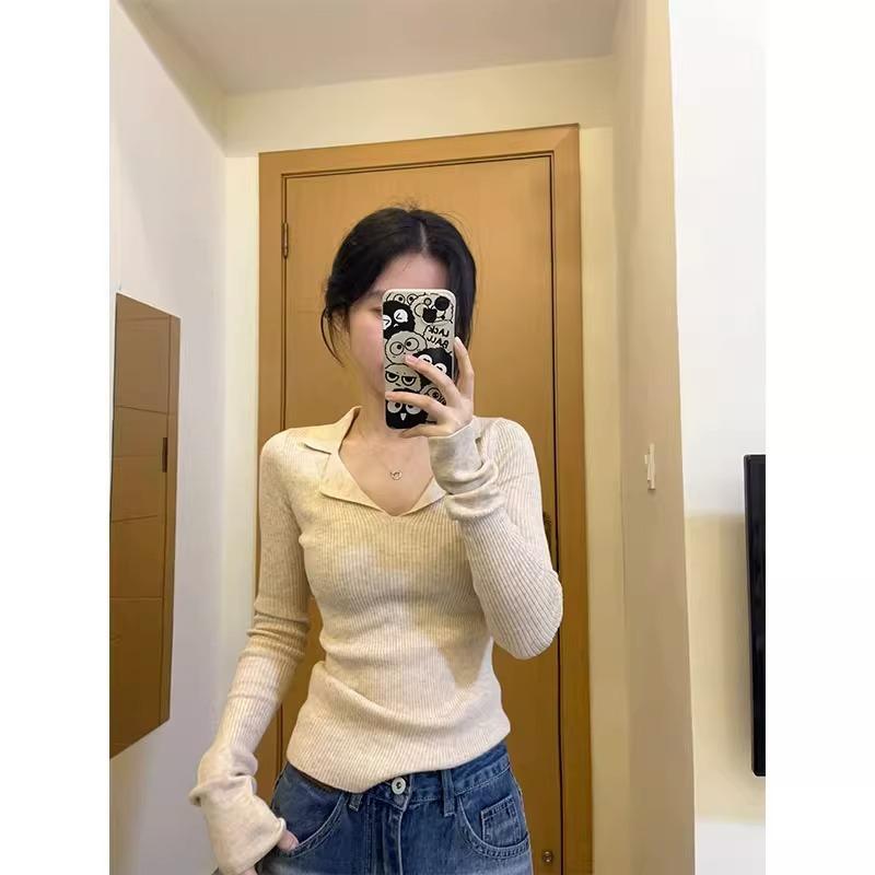 Pure desire style Spice Girl PO knitted sweater women's early autumn wear base design sense niche slim and thin chic top