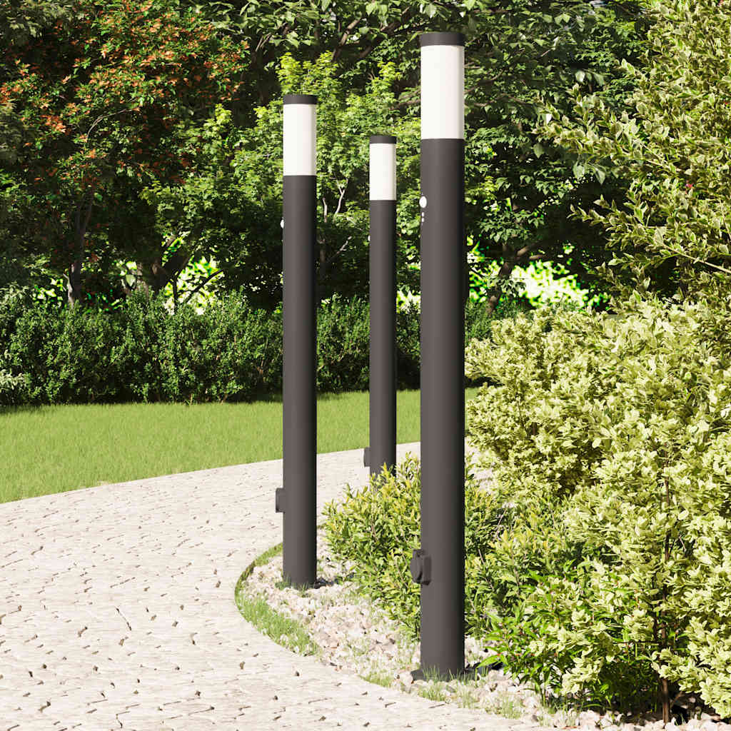 Bollard Lights with Sensor & Socket Set of 3 110 cm Stainless Steel IP44