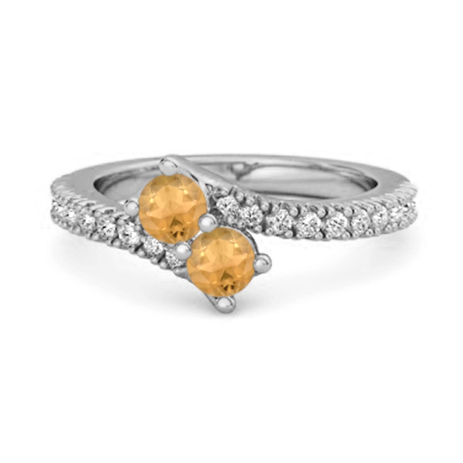 Citrine Double Row Bypass Embrace Ring- 925 Sterling Silver 9.5 белый