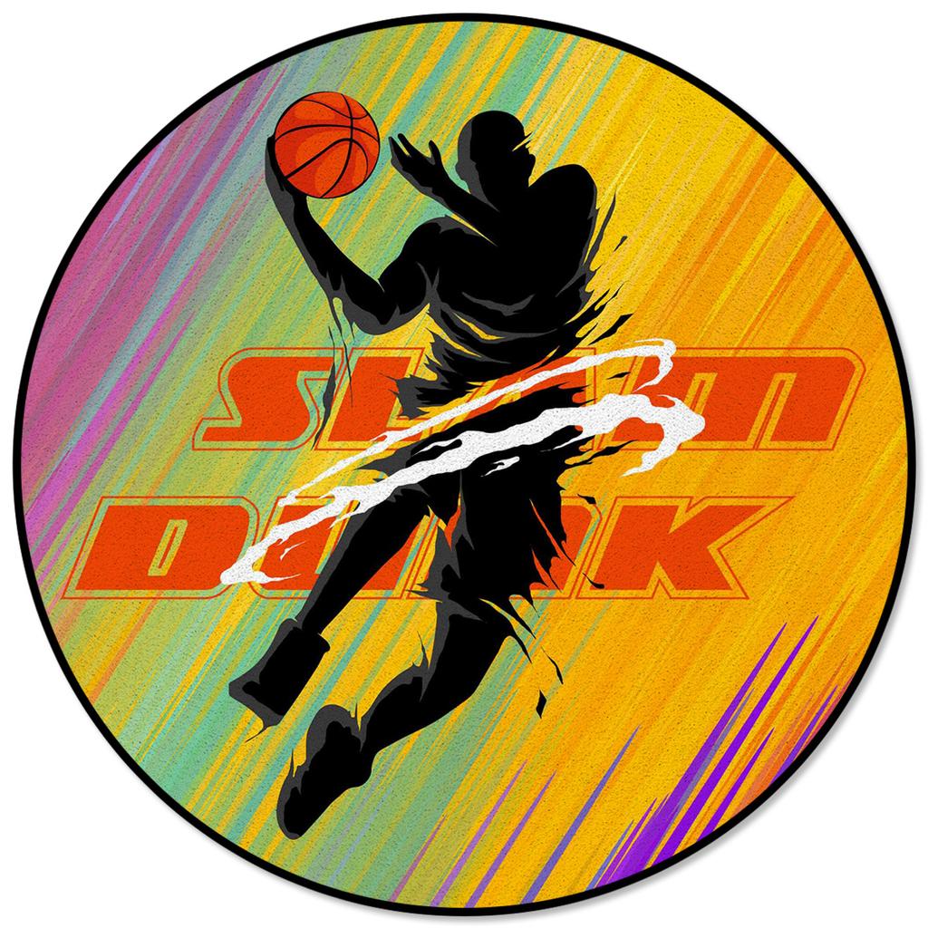 Living Room Bedroom Floor Mats Kids Room Area Rug Basketball Ball Retro Striped Print Round Rug