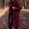 Winter Plush Hooded Long Coat Women Solid Color Long Sleeve Autumn Single Button