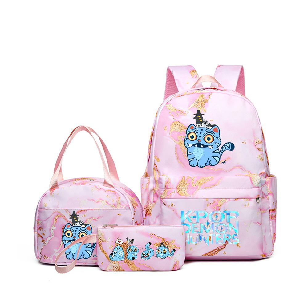 Demon Hunters Three-Piece Children'S School Bag Large Capacity 3D Digital Color Printing Kindergarten School Bag Meal Bag Pencil Bag