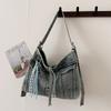 Punk Rock Solid Denim Crossbody Bags Ccise Festival Essential for Ccerts & Travel Trendy High Capacity Commuter Travel Bag