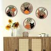 4 Pcs Boho Black Cat Wall Decor Farmhouse Geometric Hollow Out Hanging Wooden Wall Art Funny Kitty Bohemian Abstract Round Circle Sign for Nursery