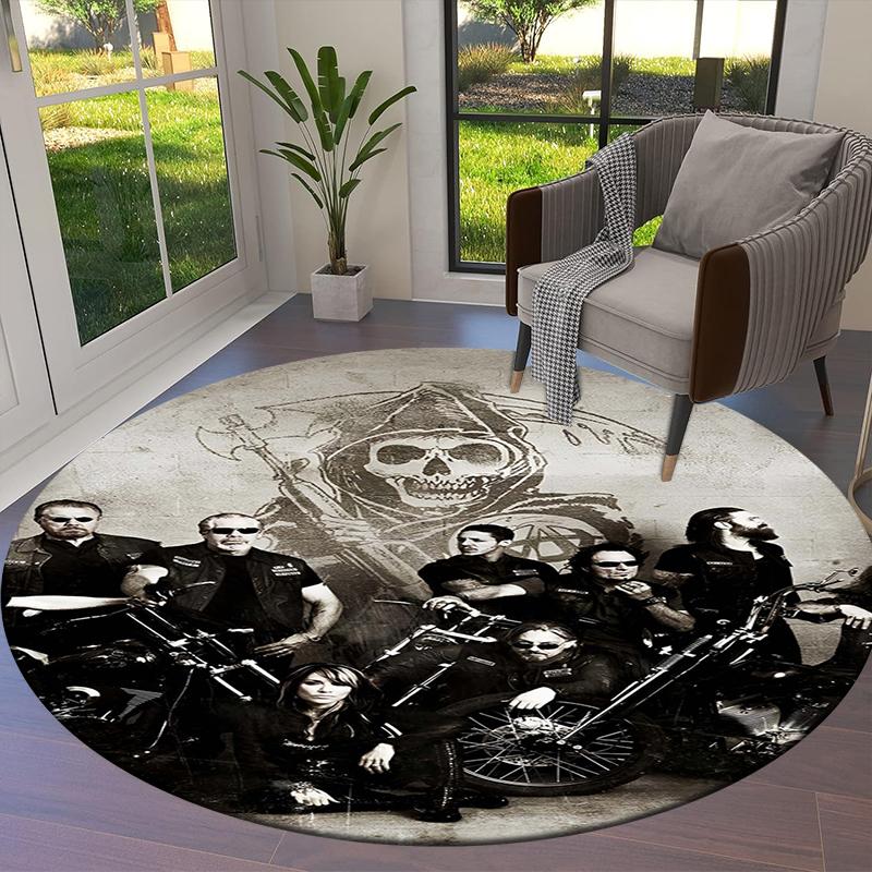 Charles Matthew,Sons of Anarchy Round Area Rug,Carpet Rug for Living Room Bedroom Sofa Playroom Decor,Non-slip Floor Mat