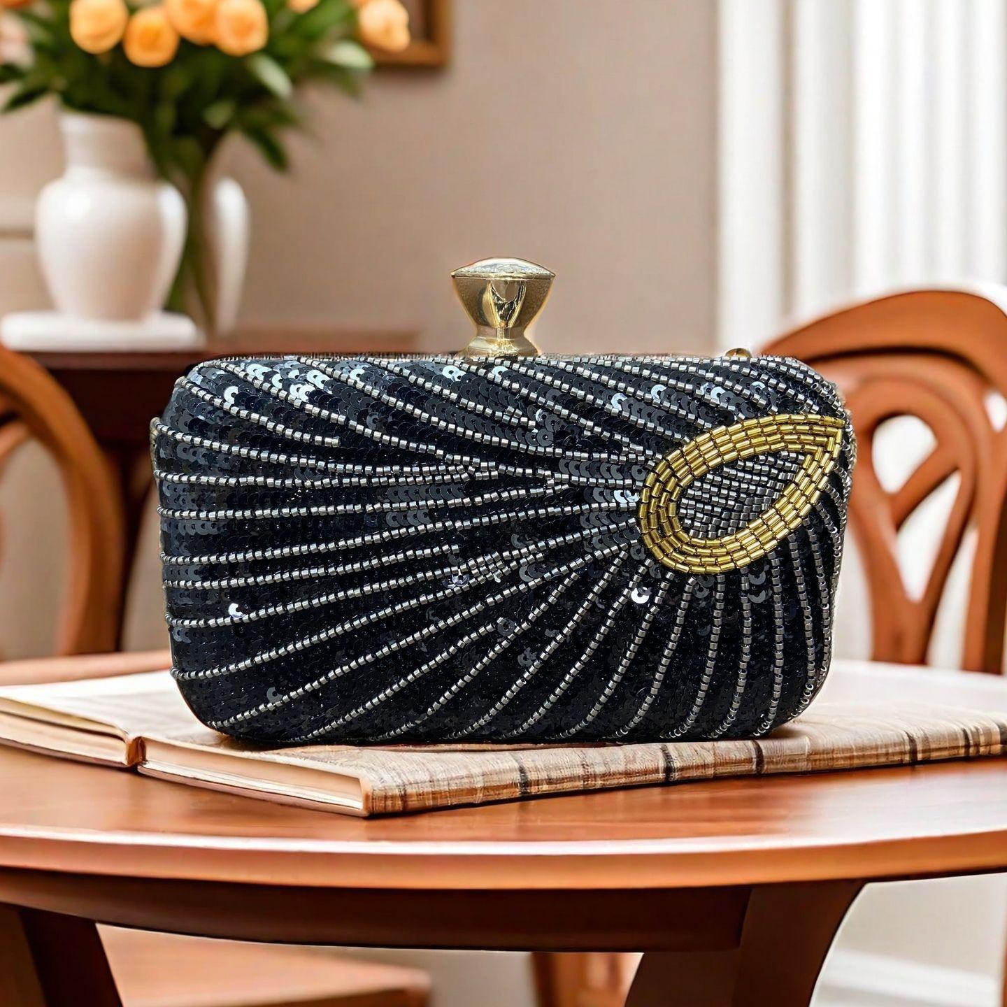 

New stylish and simple sequined embroidered leaf diamond-encrusted bag single shoulder oblique span clutch bag banquet dress bag