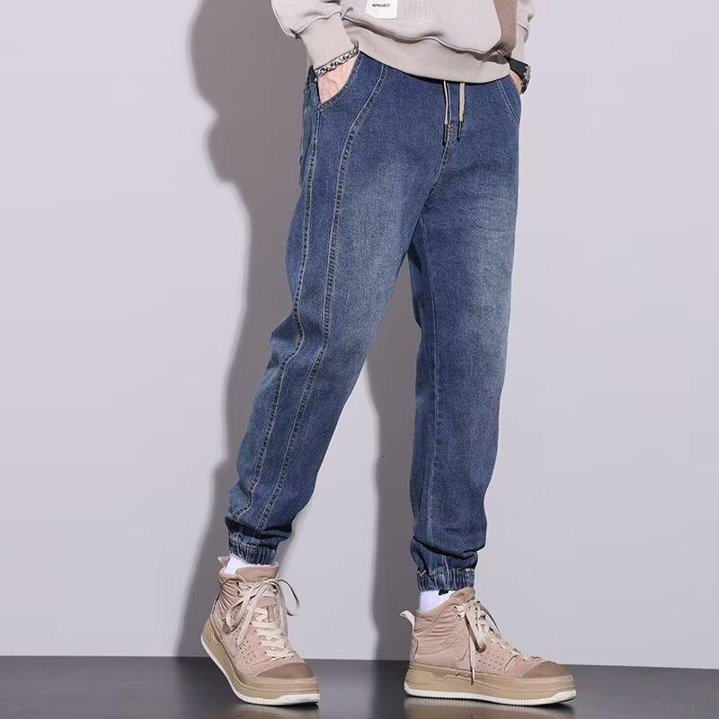 

Мужские летние джинсы из денима в корейском стиле с манжетами на щиколотках 2023 года - Модный повседневный крой длиной девять точек 3XL светло-синий