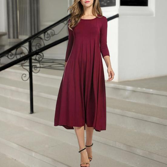 Women's Pleated A-line Midi Dress 45720 Sleeve Crew Neck Swing Dress Summer Beach Vacation Flowy