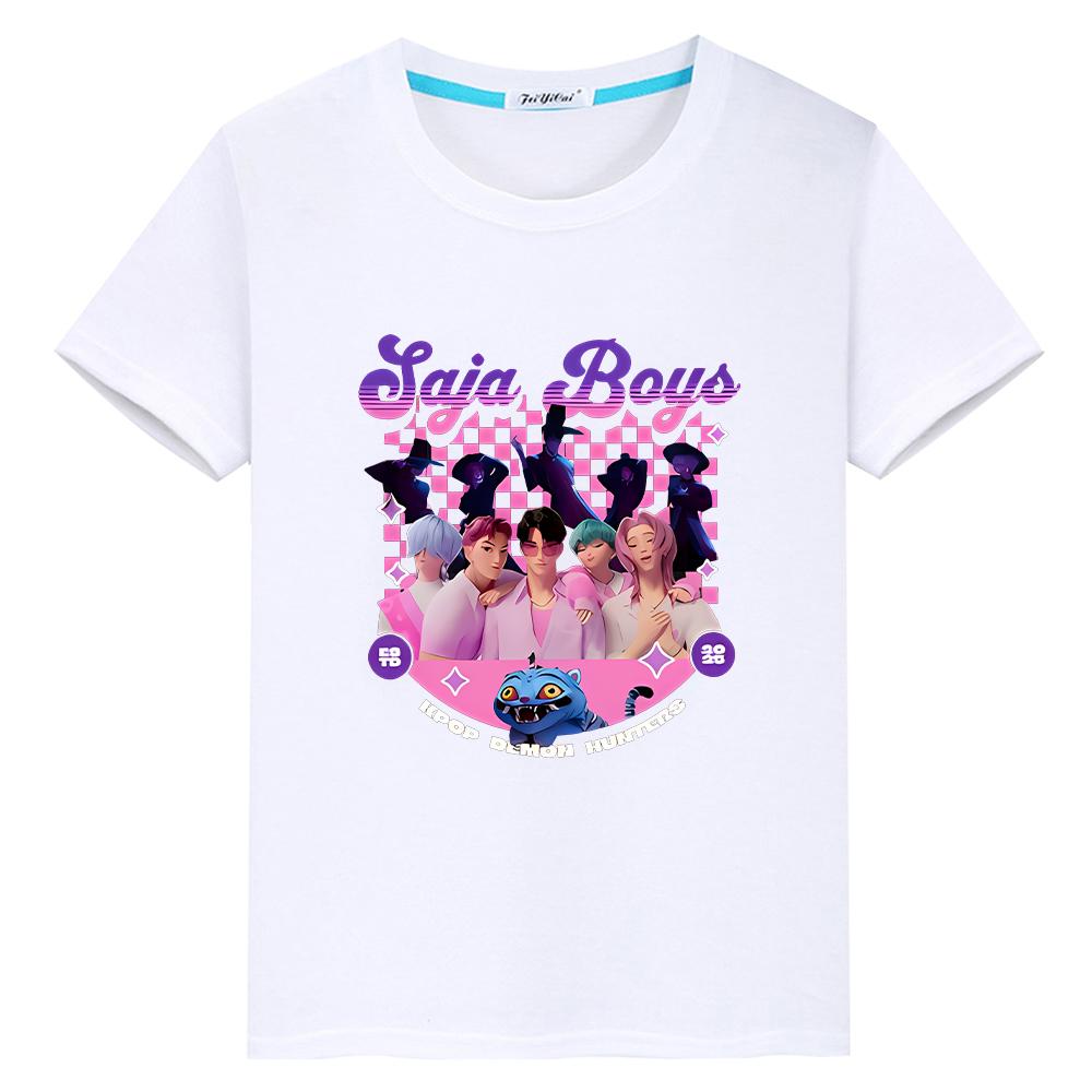 Saja Boys Kpop Demon Hunters Print 100%Cotton Cute Tops Y2k  T Shirt for Kids Boy 10year Anime Short  Kawaii Tees Girls Clothes