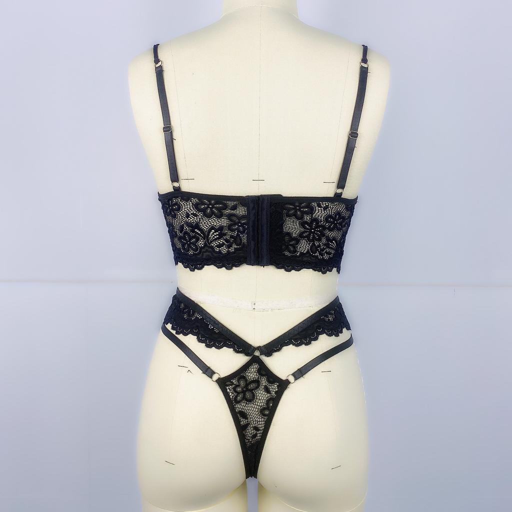 Women 2-Piece Transparent Erotic Underwire Bra Lace Sexy Lingerie Fancy Outfit Romantic Hot Underwear Set Bra And Panty Sets