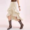 Dames Asymmetrische Ruche Wrap Midi Rokken Western Cowgirl Rokken Wapperende Trekkoord High Low Rokken Geplooide Gelaagde Hoge Taille Boho Rokken voor Dames