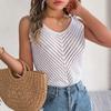 Summer Tops Solid Color V-neck Hollow Out Sleeveless Knitted Sweater Fashion Vacation Vest Women's Clothing