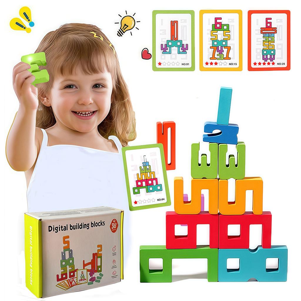 Wooden Number Building Blocks Montessori Number Stacking Blocks Puzzle Balance Competition Toy, Educational Gift for Toddler