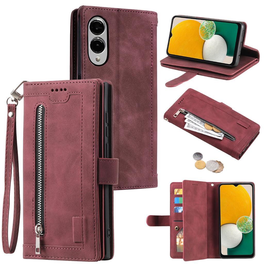 For Samsung Galaxy S25 Edge Case PU Leather Phone Cover with Zipper Wallet 9 Card Slots