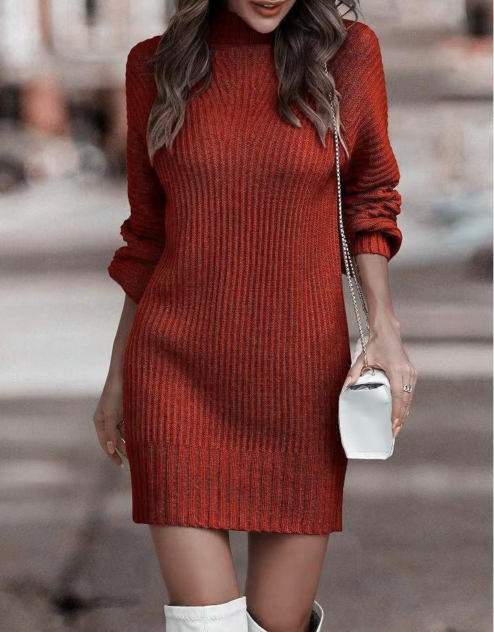 Autumn and winter new European and American turtleneck sweater women's long-sleeved knitted sweater dress women's clothing