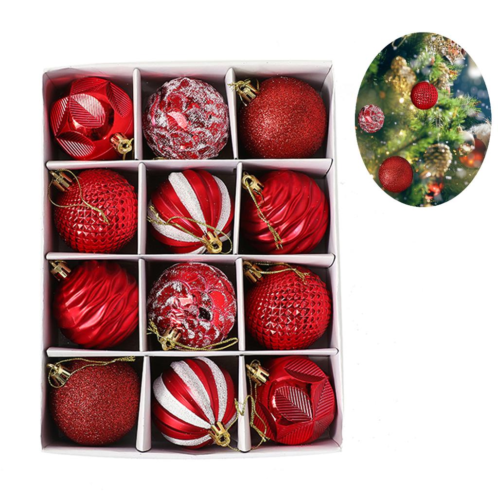 12pcs Christmas Tree Ball Ornaments Farmhouse Xmas Tree Decoration Delicate DIY Craft for Hotel Shopping Mall Cabinet