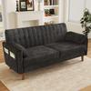Modern 2-Seater Sofa In Chenille with Thick Seat Cushion, Tufted Backrest, 2 Armrest Cushions, Side Pockets; Solid Wood Legs, Easy To Assemble, Grey