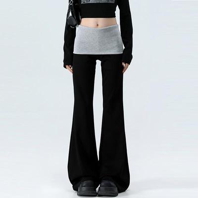 High Waist Flared Pants for Women Black Splicing Stretch Slim Casual Pants Korean Fashion Female Clothing Y2k Spring