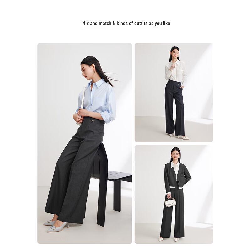 EP YAYING Women's Pure Wool High-Waist Wide-Leg Trousers