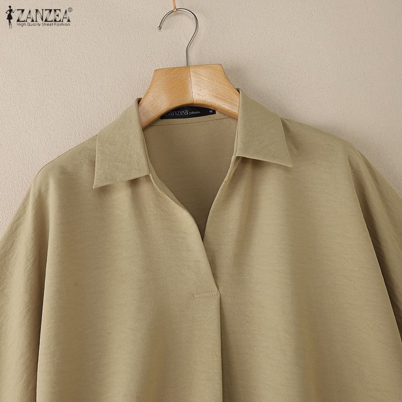 ZANZEA Women Casual Turn Down Collar Loose Short Sleeve Blouse