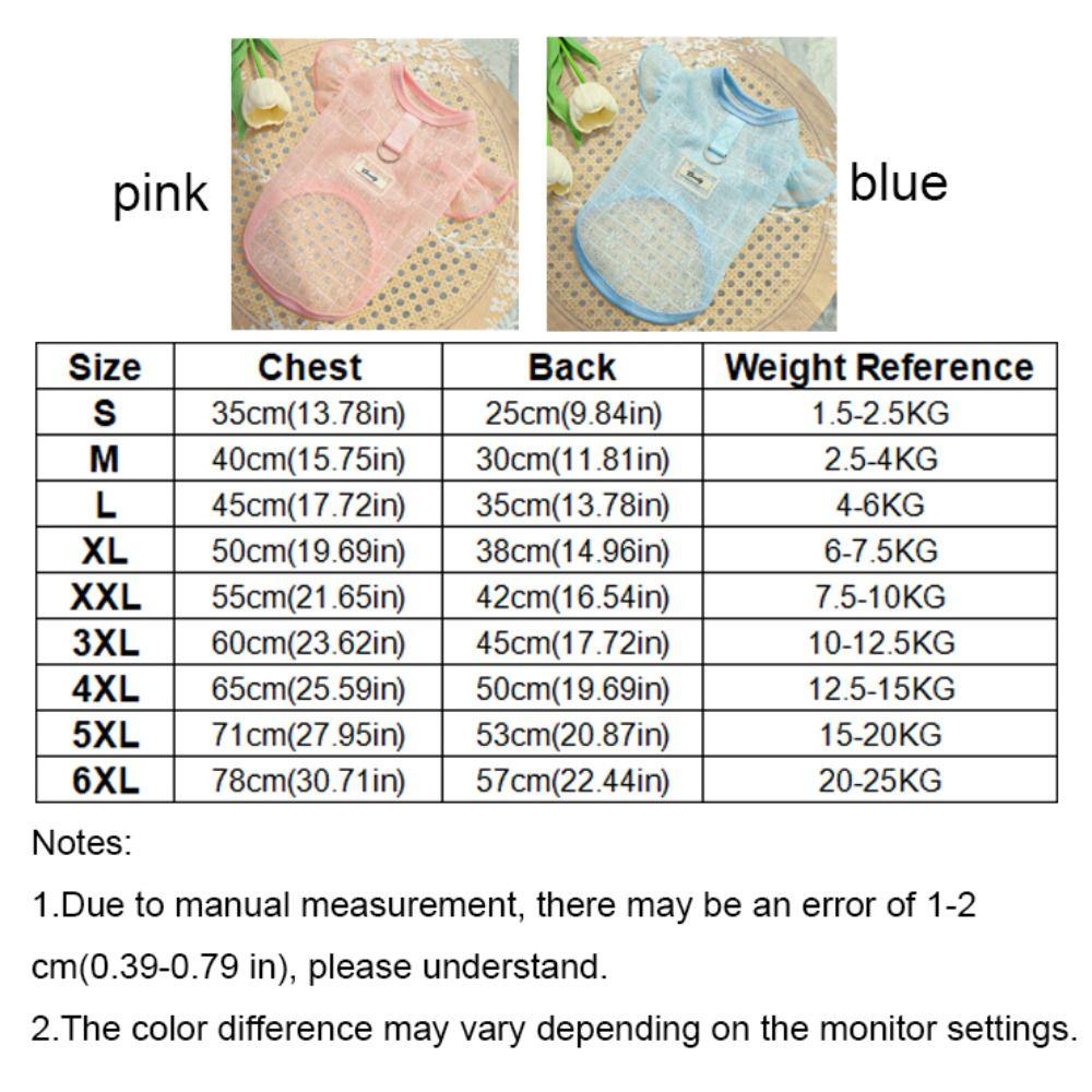 Breathable Dog Cooling Vest Thin Mesh Dog Summer Clothes Sweet Pet T-shirt  Spring Season
